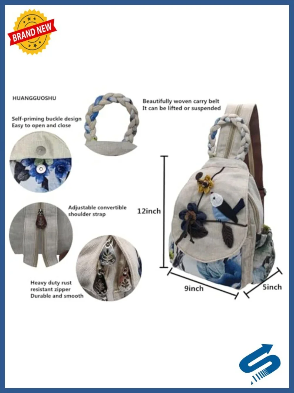 Women's Boho Cotton Hemp Backpack - 3D Embroidery, 9 Pockets